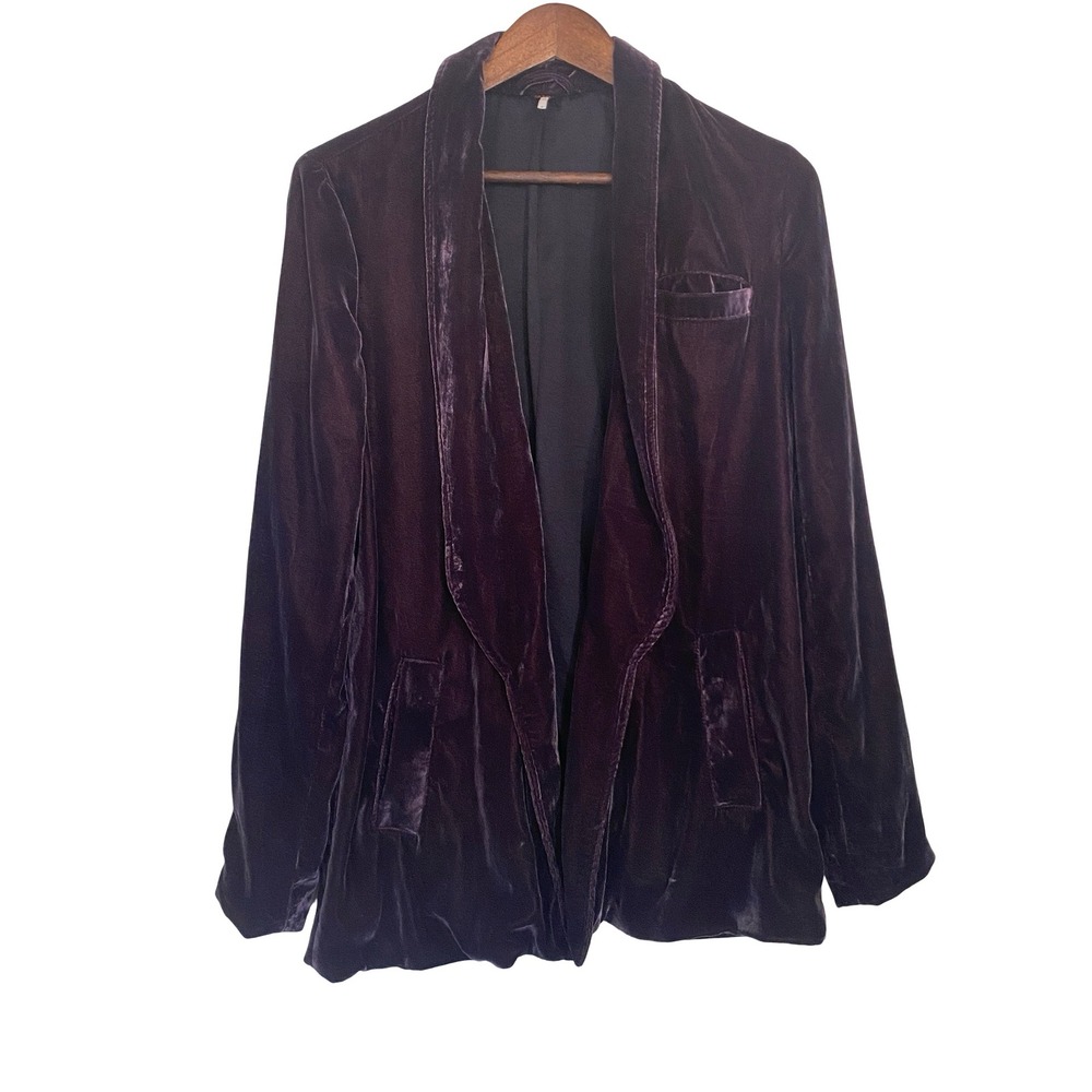 Free People Womens Blazer S Purple Velvet Shawl Collar Open Front Whimsigoth